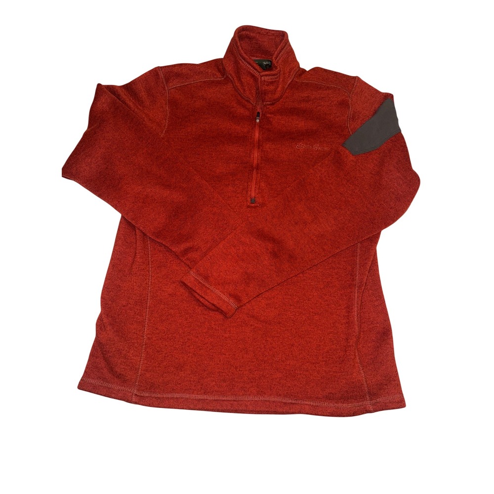Eddie Bauer Quarter Zip Pullover Mens XL Rust Red Sleeve Pocket Knit Sweater